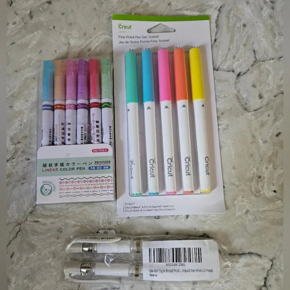 Cricut Fine Point Pen Set, 2 pack Uni-Ball Gel Impact Pen White and 6 Pastel Pen